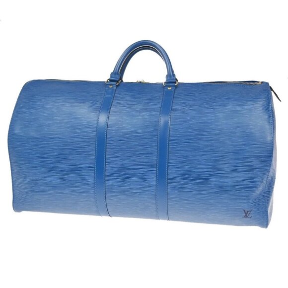 LOUIS VUITTON LV Logo Keepall 55 Travel Hand Bag Epi Leather Blue - Picture 1 of 14